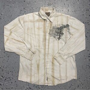 Y2K Roar Redemption Embroidered Grunge Long Sleeve Shirt XXL Missing Button